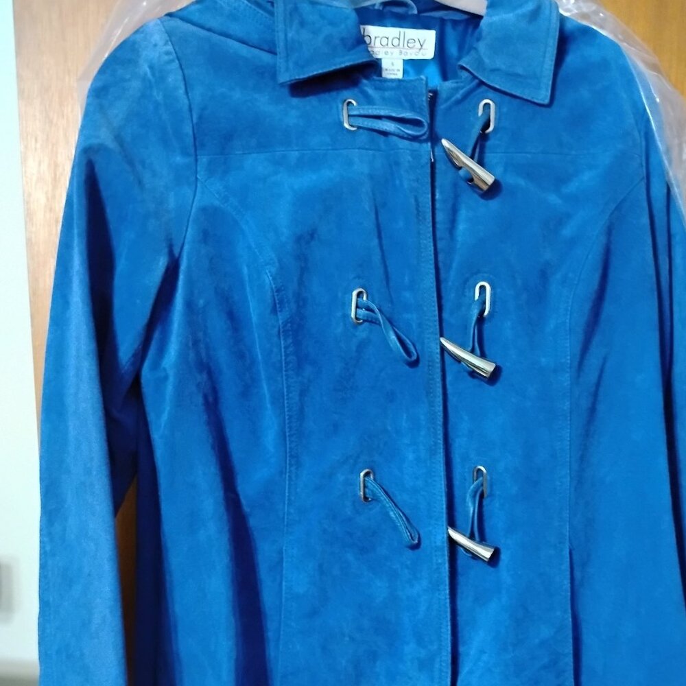 Bradley Bayou Suede Hooded Coat BLUE size small.   Like new.